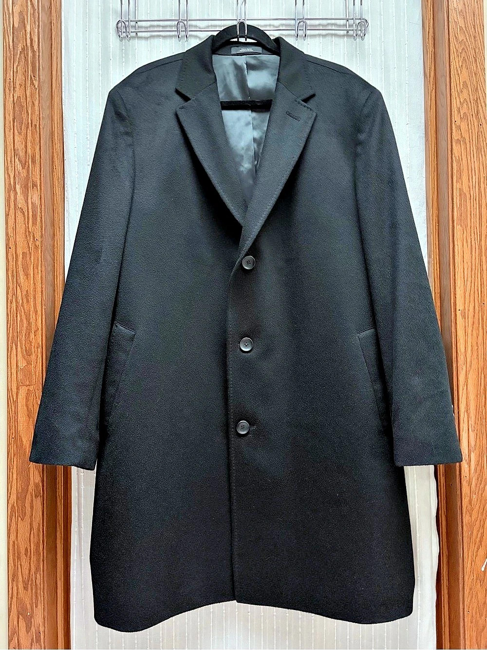NORDSTROM Mens 48R Black 100% Cashmere Overcoat Winter Jacket MTR Italian Fabric